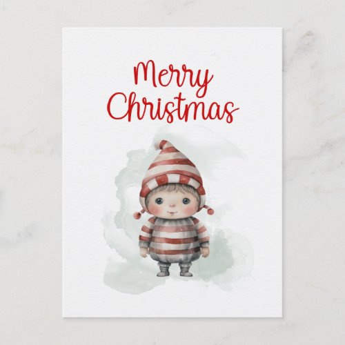 Merry Christmas red white Pixie Holiday Postcard