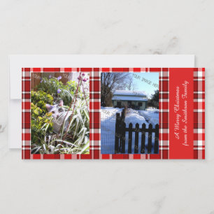 Merry Christmas Red White Plaid Tartan Holiday Card