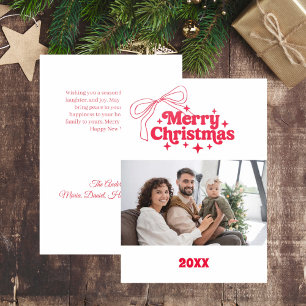 Merry Christmas red white retro photo card