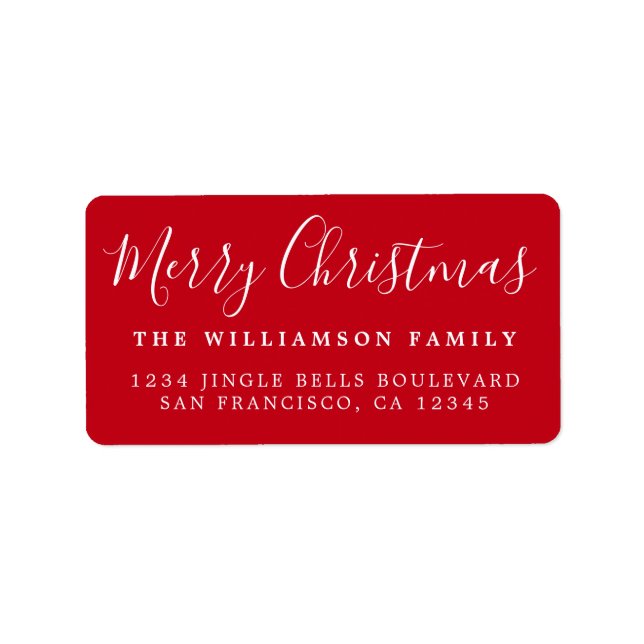 Merry Christmas Red White Return Address Label (Front)