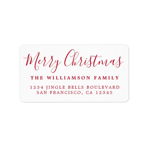 Merry Christmas Red White Return Address Label