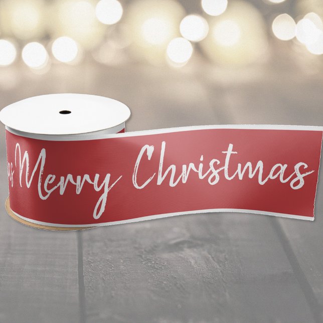 Merry Christmas Red White Ribbon | Personalize (Creator Uploaded)