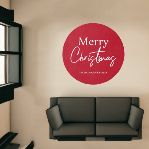 Merry Christmas Red White Script Family Monogram Rug