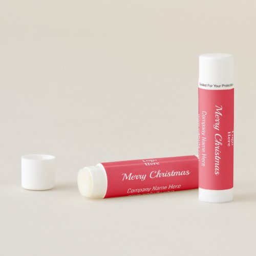Merry Christmas Red  White Script Your Logo Here Lip Balm