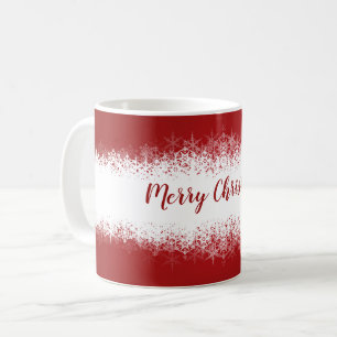 Merry Christmas Red White Snowflakes Coffee Mug