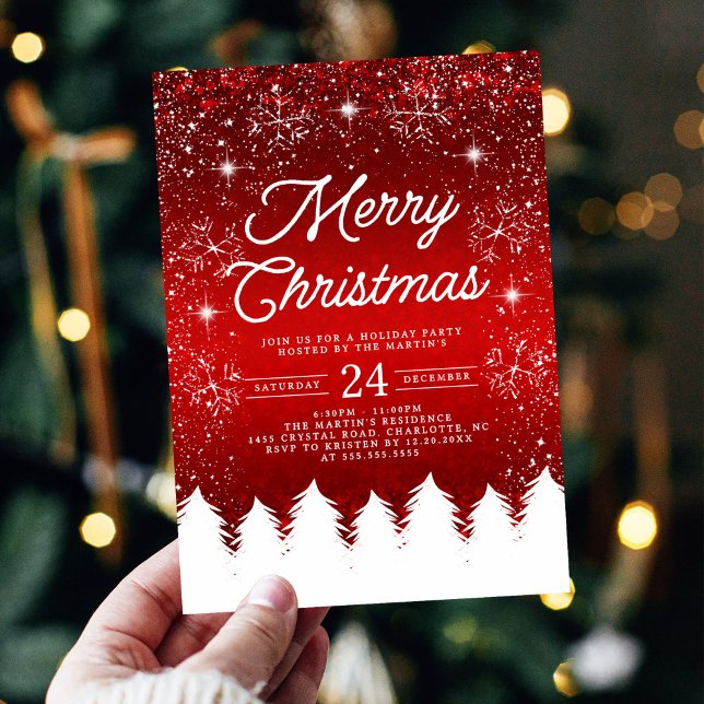 Merry Christmas Red & White Snowflakes Party  Invitation (Creator Uploaded)