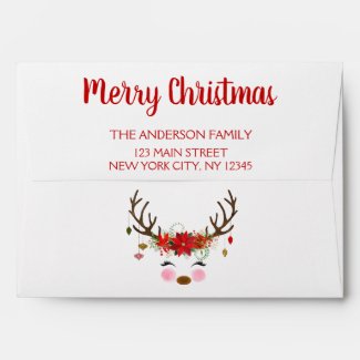 Merry Christmas Red White Stripe Reindeer Custom Envelope