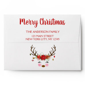 Merry Christmas Red White Stripe Reindeer Custom Envelope