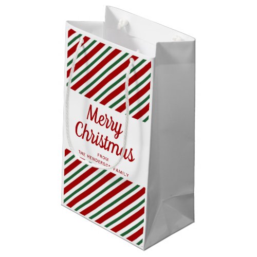 Merry Christmas Red White Striped Pattern Small Gift Bag