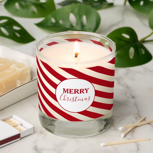 Merry Christmas Red & White Stripes Candy Cane Scented Candle (Lit)
