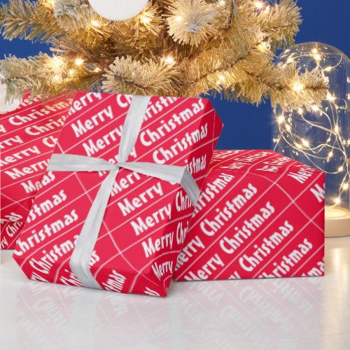 Merry Christmas Red White Stripes Template Wrapping Paper