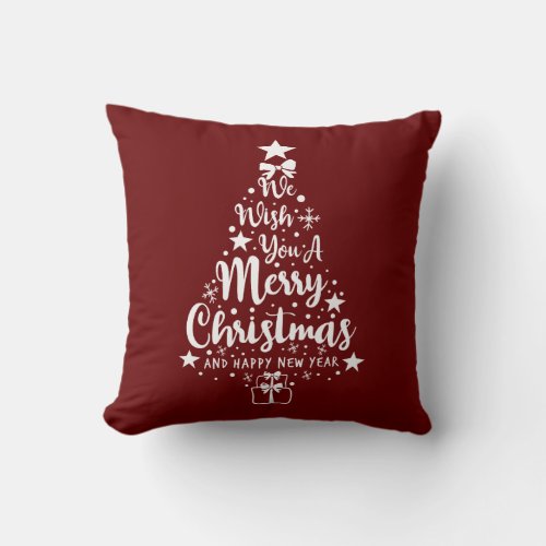 Merry Christmas Red White Throw Pillow