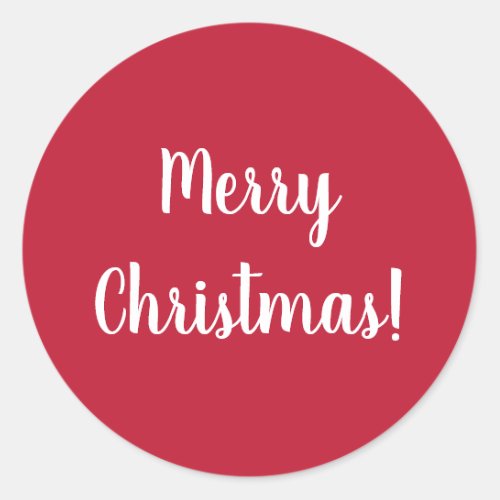 Merry Christmas Red  White Typography Festive Classic Round Sticker