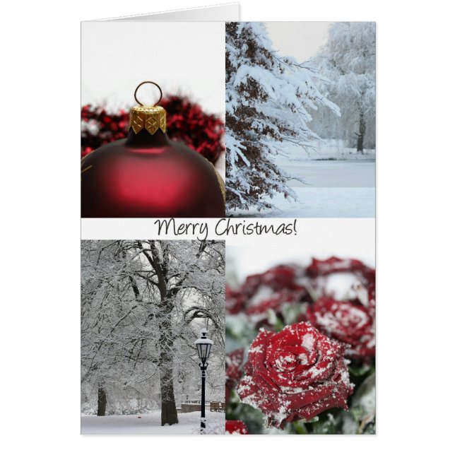 Merry Christmas! red winter snow collage Cards (Front)