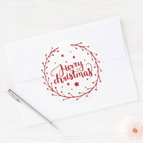 Merry Christmas Red Wreath Holiday Sticker