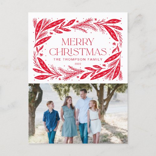 Merry Christmas Red Wreath Postcard