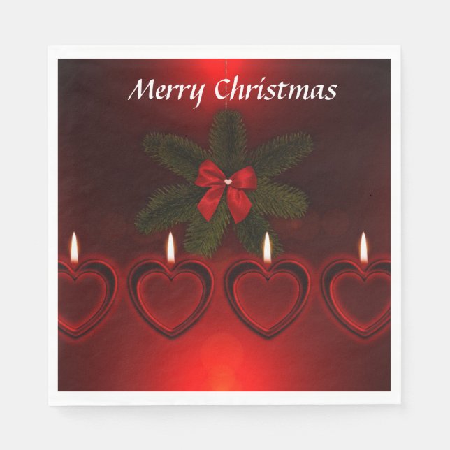 Merry Christmas Red Wreath Ribbon Napkins (Front)