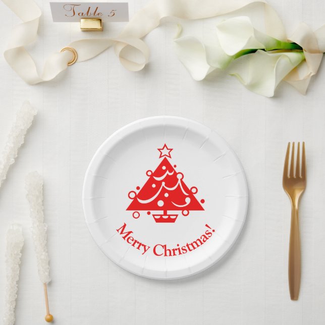 Merry Christmas Red Xmas Trees Holiday Paper Plate (Wedding)