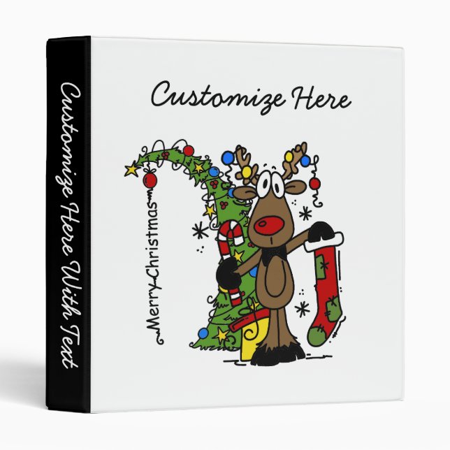 Merry Christmas Reindeer 3 Ring Binder (Front/Spine)