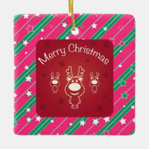 Merry Christmas Reindeer & Abstract Pattern Ceramic Ornament