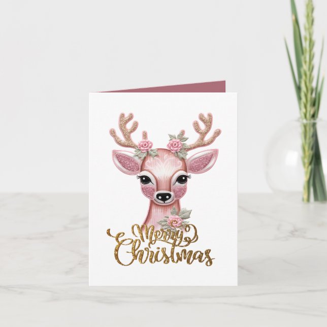Merry Christmas reindeer add message Holiday Card (Front)