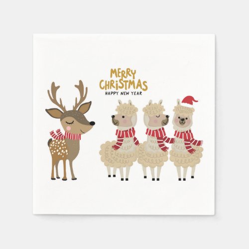 Merry Christmas  Reindeer  Alpacas Napkins