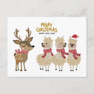 Merry Christmas Reindeer & Alpacas Postcard