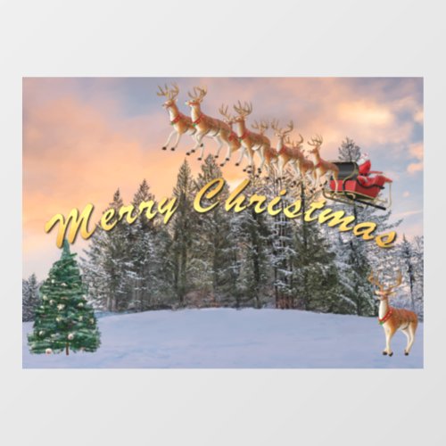 Merry Christmas Reindeer and Santa Window Cling