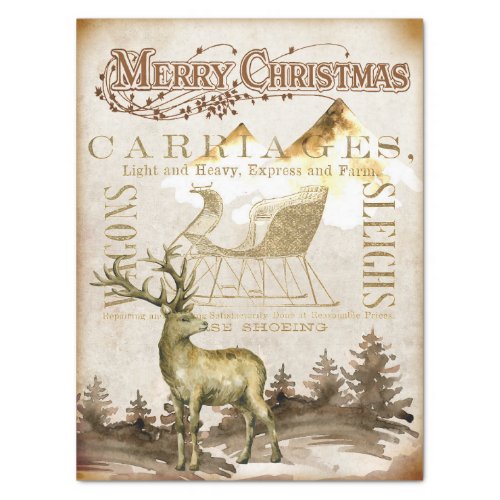 Merry Christmas Reindeer and Sleigh Decoupage Tiss Tissue Paper