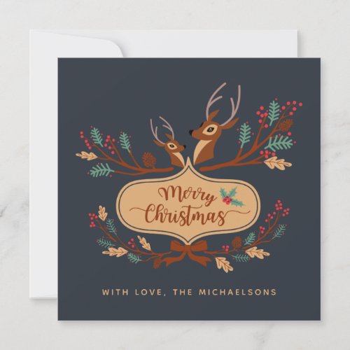 Merry Christmas  Reindeer Antlers Badge  Bow Holiday Card