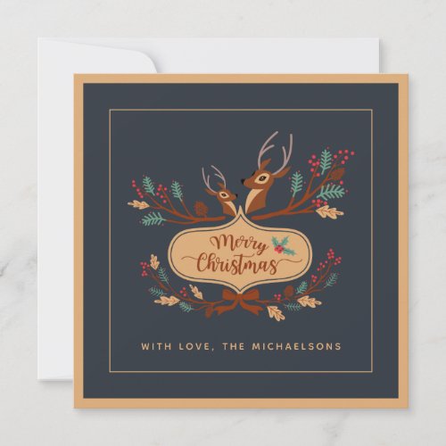 Merry Christmas  Reindeer Antlers Badge  Bow Holiday Card