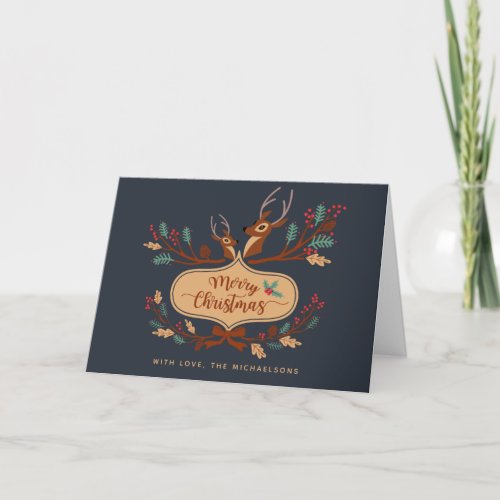 Merry Christmas  Reindeer Antlers Badge  Bow Holiday Card