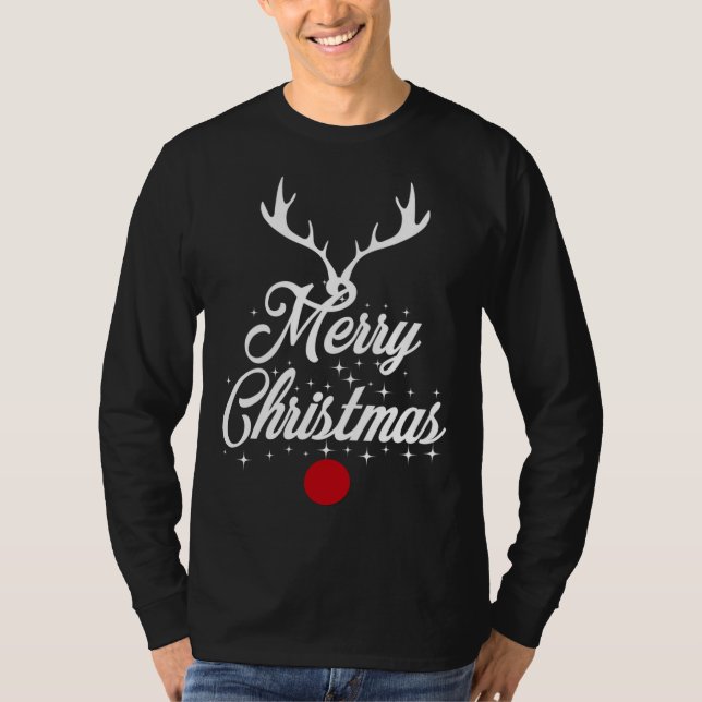 Merry Christmas Reindeer Antlers T-Shirt (Front)