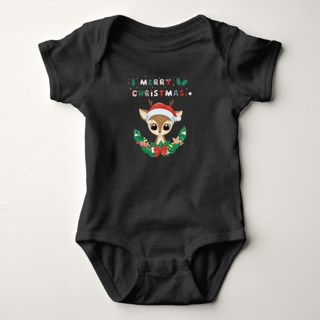 Merry Christmas Reindeer  Baby Bodysuit (Front)