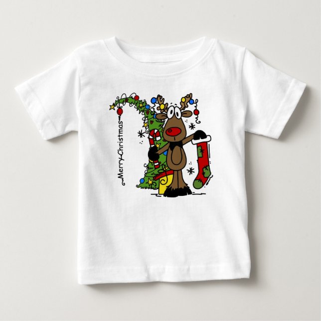 Merry Christmas Reindeer Baby T-Shirt (Front)