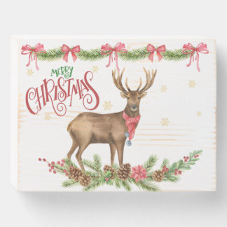 Merry Christmas Reindeer Buck Wooden Box Sign