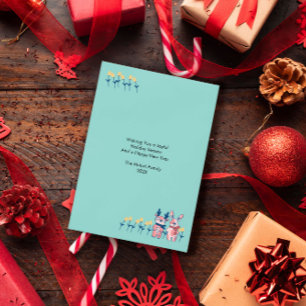 Merry Christmas – Reindeer & Bunny on Teal Holiday Card