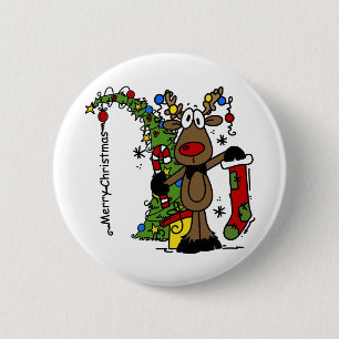 Merry Christmas Reindeer Button