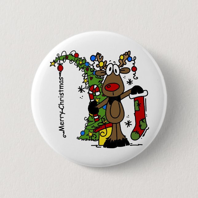 Merry Christmas Reindeer Button (Front)