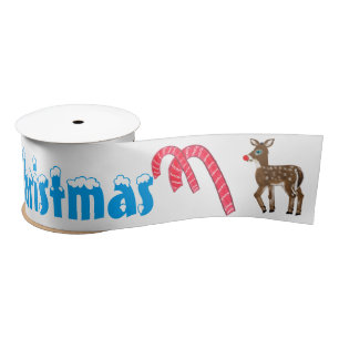 Merry Christmas Reindeer Candy Canes 3 INCH Satin Ribbon