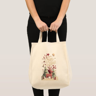 Merry Christmas Reindeer Canvas Tote Bag 