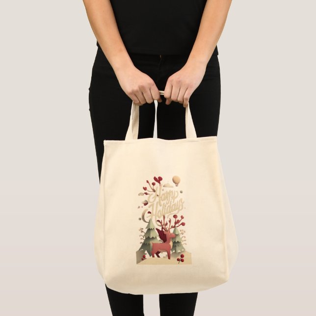 Merry Christmas Reindeer Canvas Tote Bag  (Front (Product))