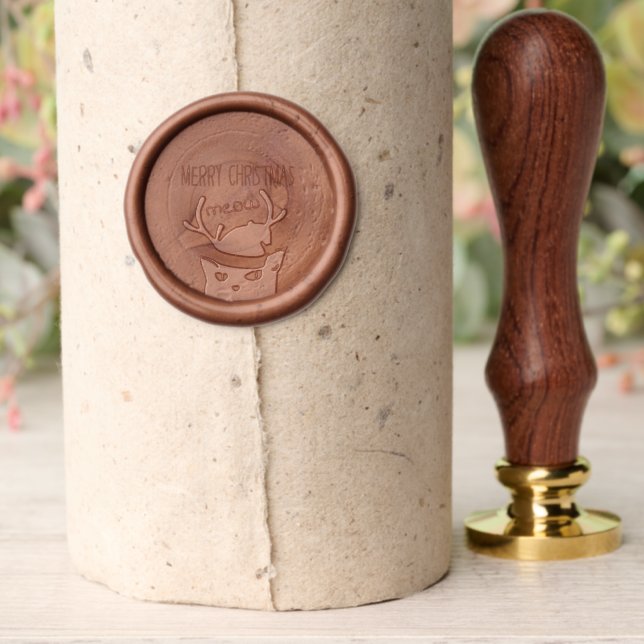 merry christmas, reindeer cat wearing hat wax seal stamp (Insitu (Parchment))