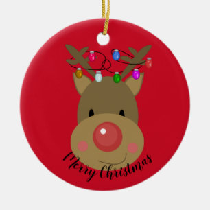 Merry Christmas Reindeer Ceramic Ornament