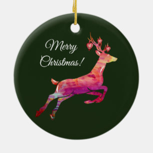 Merry Christmas Reindeer Ceramic Ornament