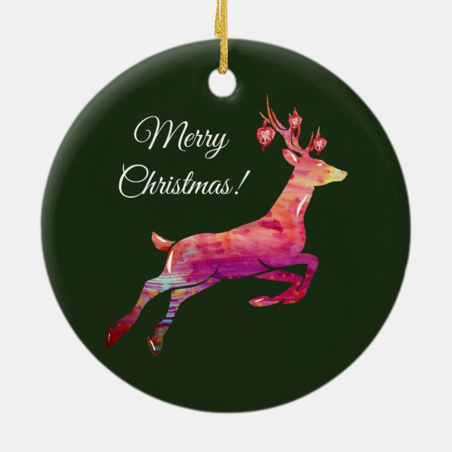 Merry Christmas Reindeer Ceramic Ornament (Back)