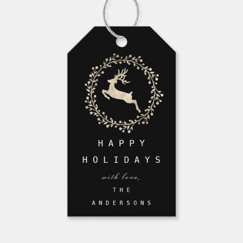 Merry Christmas Reindeer Champaigne Gold Black Gift Tags