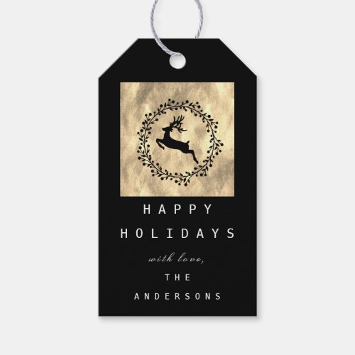 Merry Christmas Reindeer Champaigne Gold Black Gift Tags