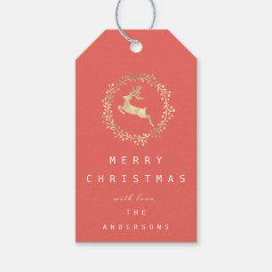 Merry Christmas Reindeer Champaigne Gold Coral VIP Gift Tags