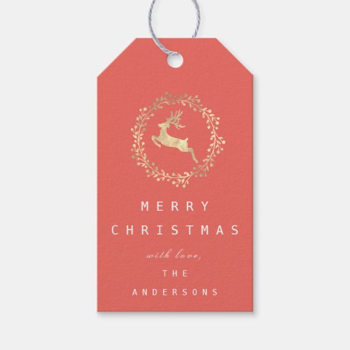 Merry Christmas Reindeer Champaigne Gold Coral VIP Gift Tags